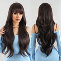 Wigs Wholesale Long Wave Synthetic Dark Brown Wig for Black Women Body Wavy Party Wigs with Fluffy Bangs Heat Resistant Fiber