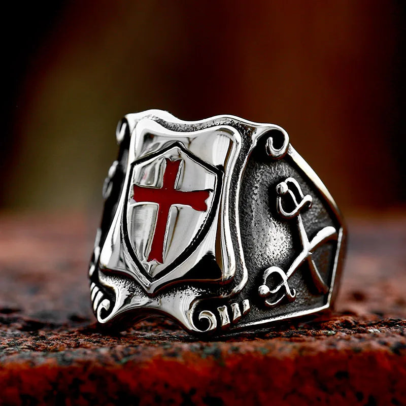 SS8-923R New Arrival Catholicism Knight Crusader Ring for Men Stainless Steel Cool Stuff Punk Biker Jewelry Wholesale Gift