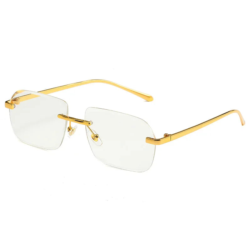 Trendy Rectangle Sunglasses for Unisex Uv400 Rimless with Custom logo Small Frame Metal and Pc Material clear Lens Sunglasses
