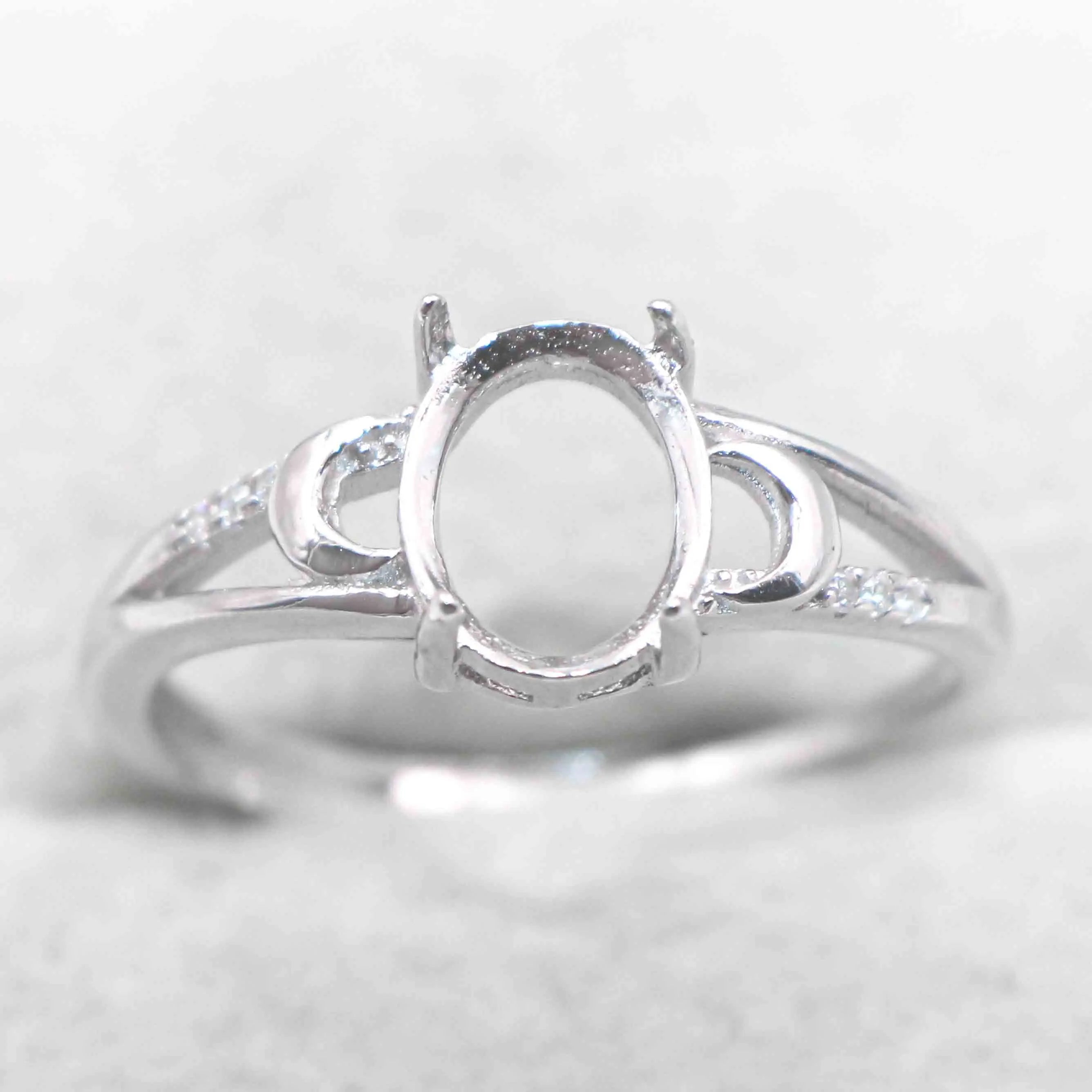 Sterling Silver 7*9mm Semi Mount Ring Frame Empty Blank Support Claw Setting S925 Base Holder Without Center Stone for DIY Inlay