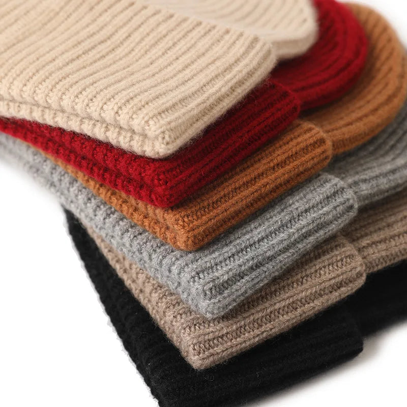 2025 Custom Winter Hat Custom logo Women Hat Factory Wholesale Men Hat 100% Cashmere Ribbed Knitted Beanie With Private Label
