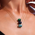 2025 New Natural Turquoise Rectangular Pendant 18K Gold Plated Simple Stainless Steel Necklace with Clavicle Chain Wholesale