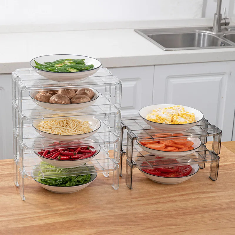 Multifunctional Plastic Dish and Bowl Rack for Kitchen Tableware Drain Rack Fridge Stackable Storage Shelf Refrigerator Use