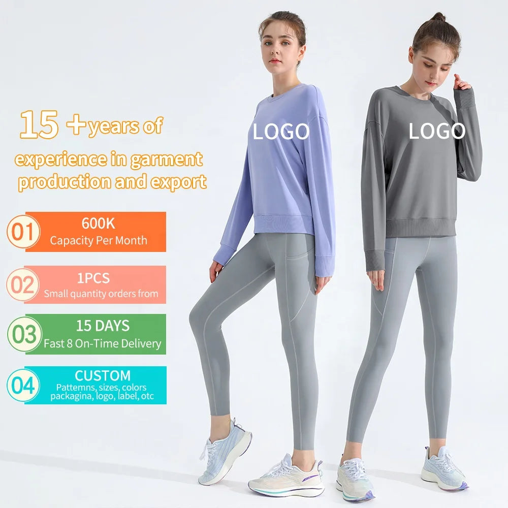New Long Modal Top Hundred Loose Round Neck Pullover Solid Color Sweatshirt Student Girls Spring Summer