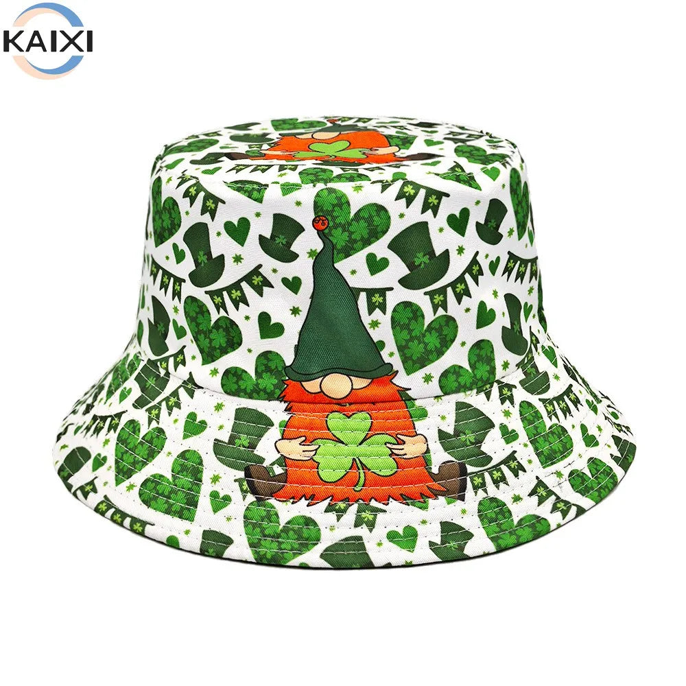 St. Patrick's Day Hat Irish Clover Print Basin Hat Women's Sunshade Sun  Fisherman's Hat