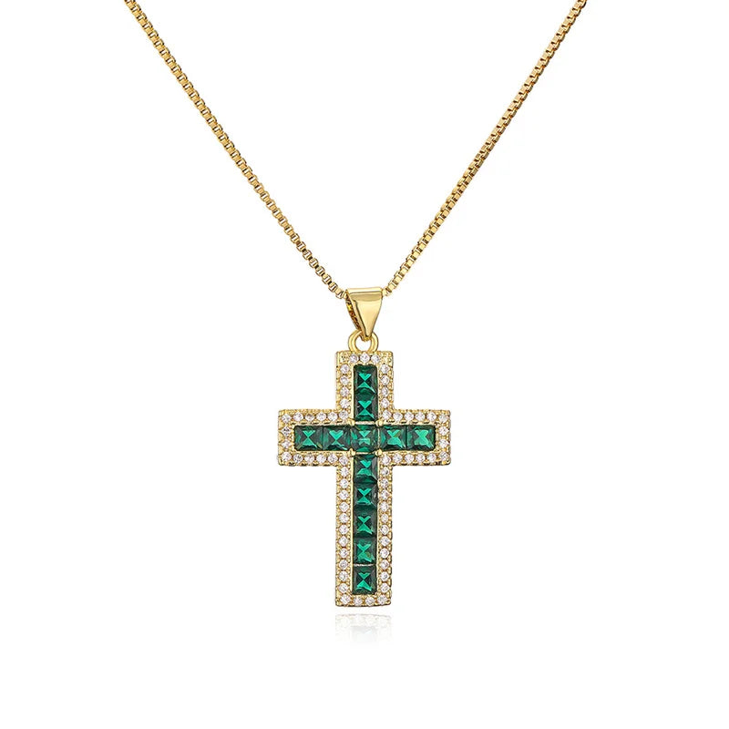 Fantastic Cz Micro Pave Necklace clear Quartz Cross Charm Necklace Religion Necklace Women Men Jewelry