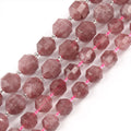 Faceted 8mm/10mm Natural Olive Shape Strawberry Quartz Pink Semi Gemstone Beads for Bracelet DIY Making
