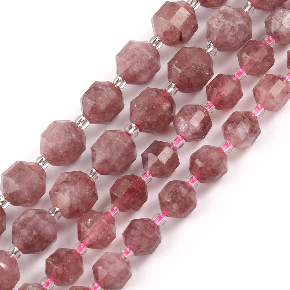 Faceted 8mm/10mm Natural Olive Shape Strawberry Quartz Pink Semi Gemstone Beads for Bracelet DIY Making