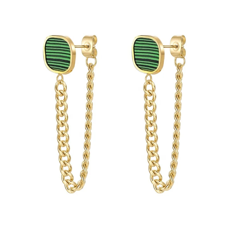 18K Gold Plated Stainless Steel Jewelry Acrylic Synthetic Stone Long Chain Drop Dangle Hypoallergenic for Women Earrings E221428