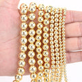 AsVrai U Natural Hematite Stone Beads 18K Gold Color  Loose Round Beads for Jewelry Making DIY Bracelets Accessories Wholesale