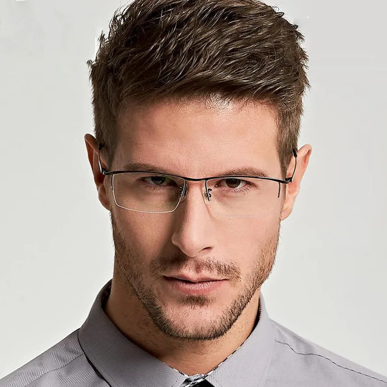 Fashion Half Frame Eyeglass Eyewear Men Pure Titanium Glasses Frames Optical Eyeglasses Spectacle Frames for Men 2020