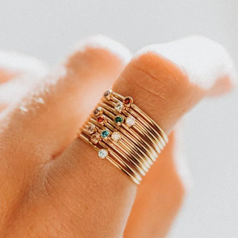 Simple Luxury 18K Gold Stainless Steel Jewelry Wholesale Women's Finger Birth Stone Ring Fine Jewelry Rings