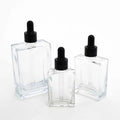 Hot Sale Essential Oil Cosmetic Package Transparent 30 50 100 ml Square Glass Serum Dropper Bottle