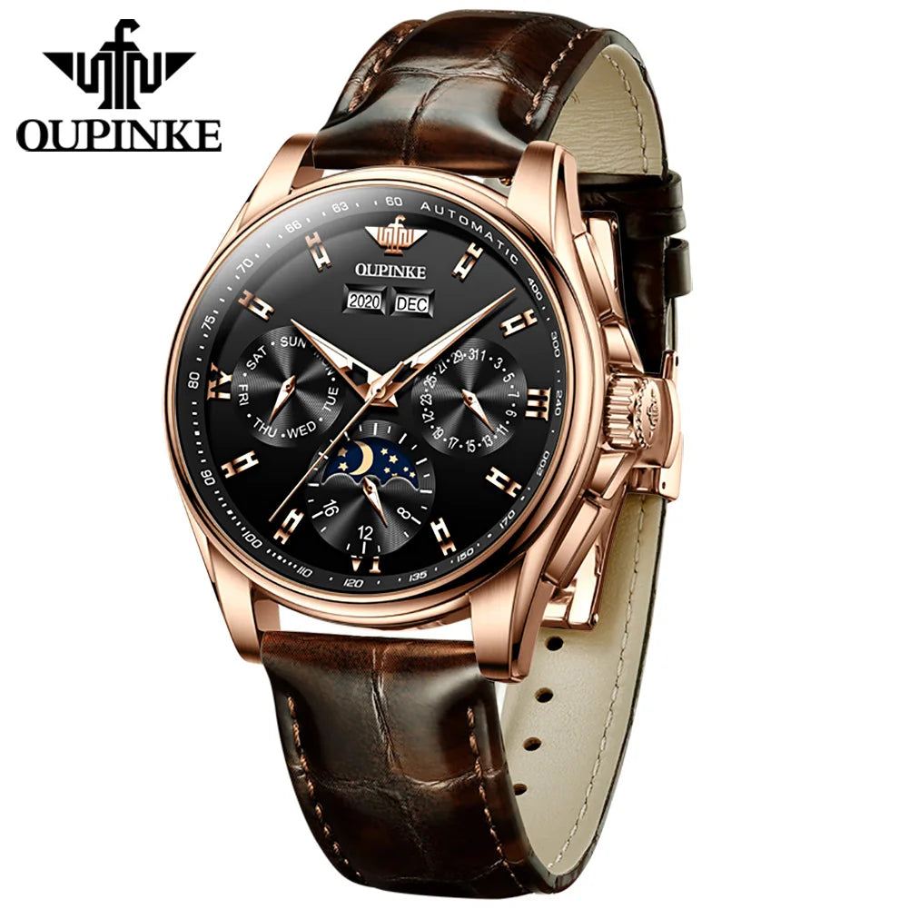 Oupinke 3189 OEM Casual Watches Luminous Fashion Leather Waterproof Luxury for Men Mechanical  Automatic Wristwatch