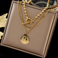 Elegant Gold Plated Portrait Pendant Necklace Women Layered Stainless Steel Snake Chain Choker Necklace