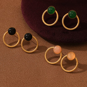 NEW 18K Gold Circle Stud Earrings Round Hoop Post Stud Earrings for Girls Minimalist Stone Women Earring