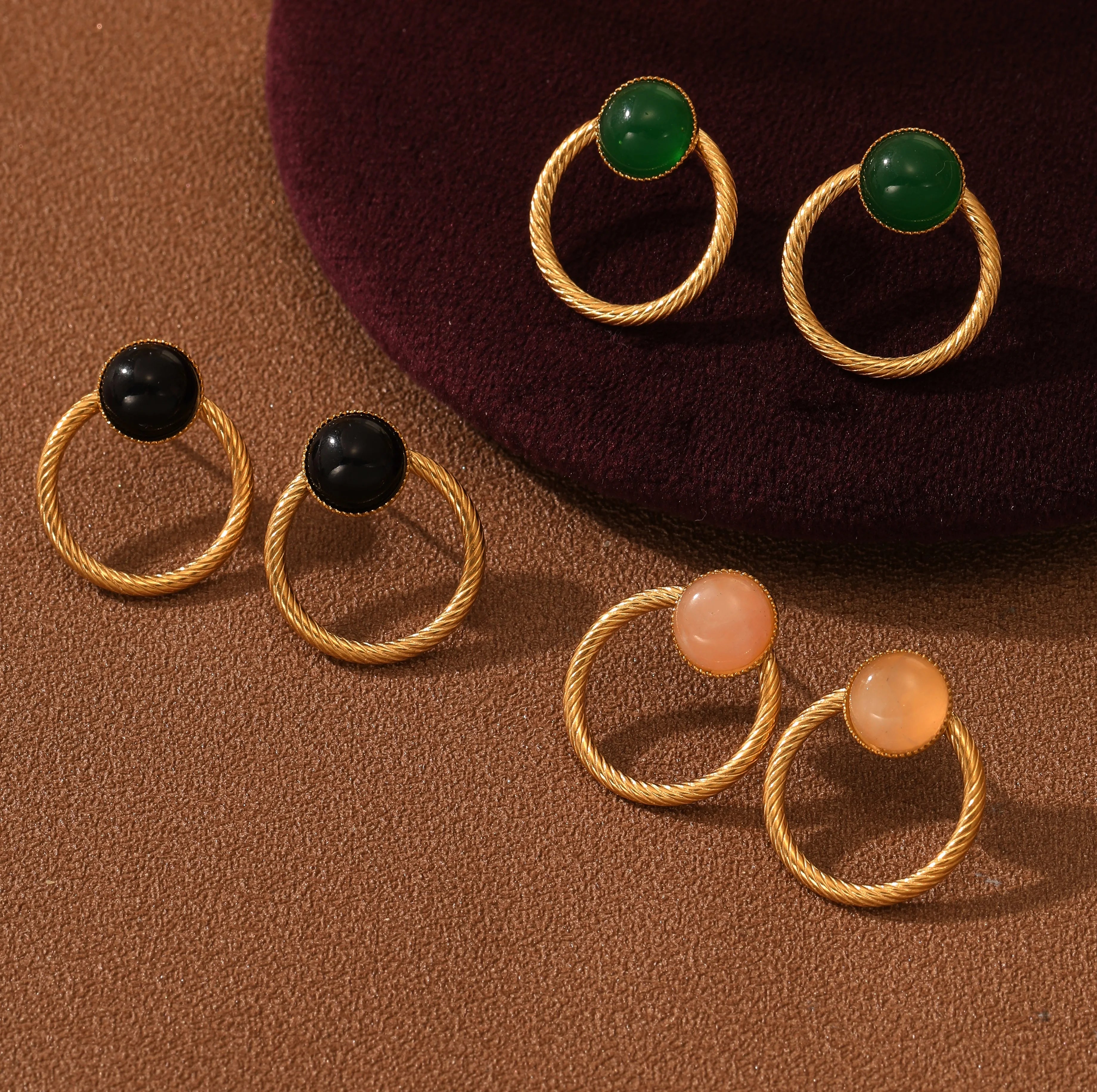 NEW 18K Gold Circle Stud Earrings Round Hoop Post Stud Earrings for Girls Minimalist Stone Women Earring