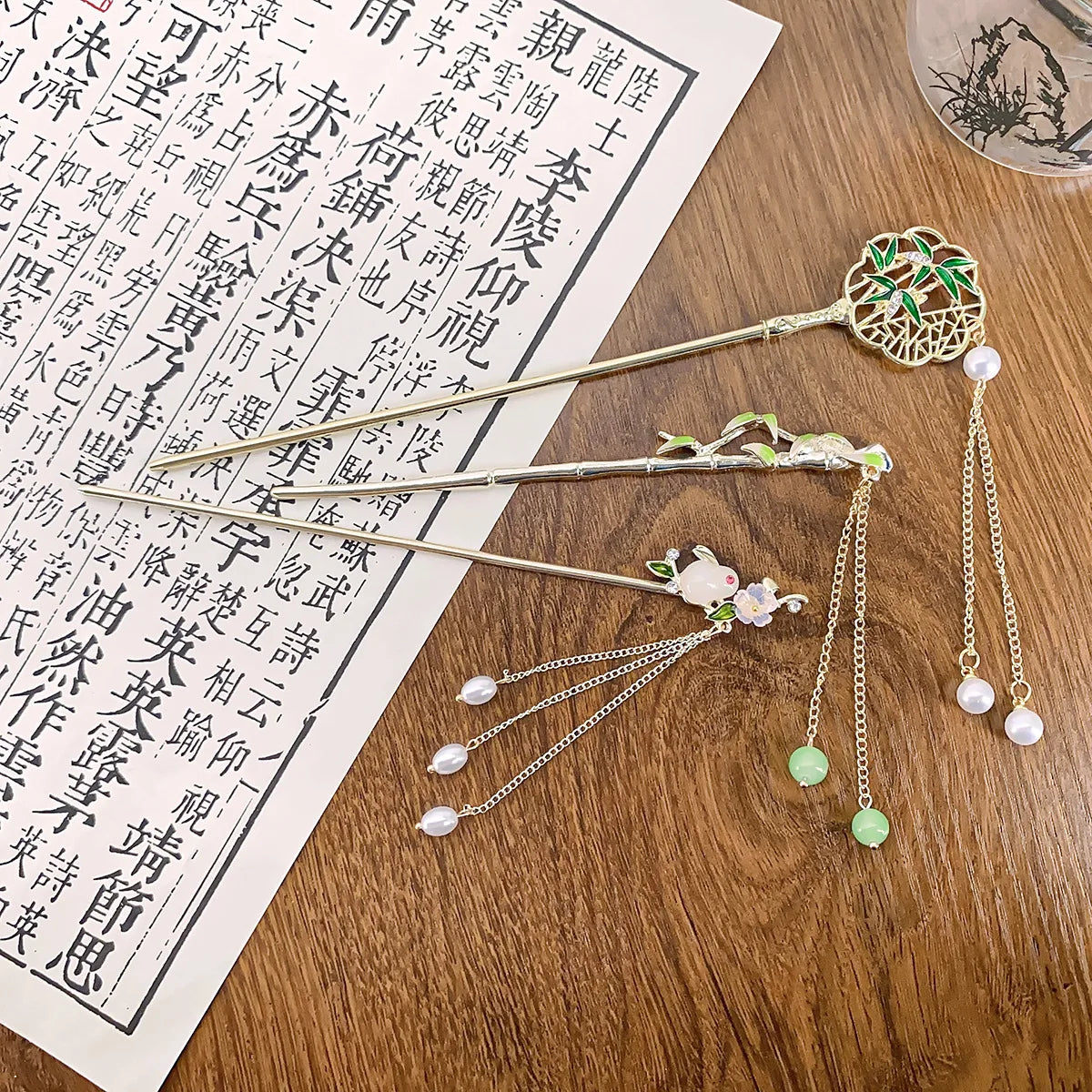 Metal Antique Fan Bamboo Tassel Hair Stick Chopstick Pan Hairpin Retro Style Headwear Accessories Step Shake Hairpin for Women