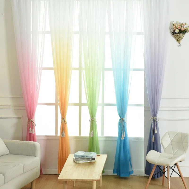 Sheer Curtain Voile Grommet Top Semi Translucent Gradient Curtains Window Treatment for Bedroom Living Room Coffee