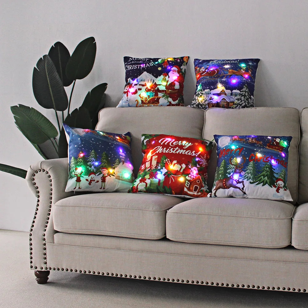 DaiRui Wholesale Christmas Design LED Light Polyester Fabric Cushion Covers Decorative Home