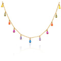 Hot Sale 925 Sterling Silver Statement Jewelry 18k Gold Plated Rainbow Colorful Zircon Water Drop Charms Necklace