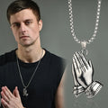 Praying Hand Pendant Necklace Hip Hop Rock Street Titanium Stainless Steel Rhinestone Necklace Zircon Rap Jewelry Men's Gift