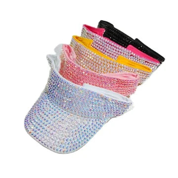Summer Outdoor Rhinestone Big Brim Empty Top Sun Visor Hat Caps for Ladies