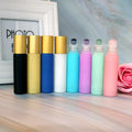 Wholesale NEW ARRIVAL 10ml Macaron Color Essential Oil Roller Glass Bottles Matte Gold Cap with Gemstone Roll on Sealing