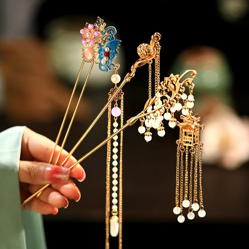 Retro Chinese Style Sweet Tassel Hair Clip for Women Hair Stick Pins Butterfly Handmade Hairpins Charm Jewelry Accessories