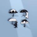 Black and White Umbrella Cat Enamel Brooch Cute Pet Cat Backpack Badge Gift