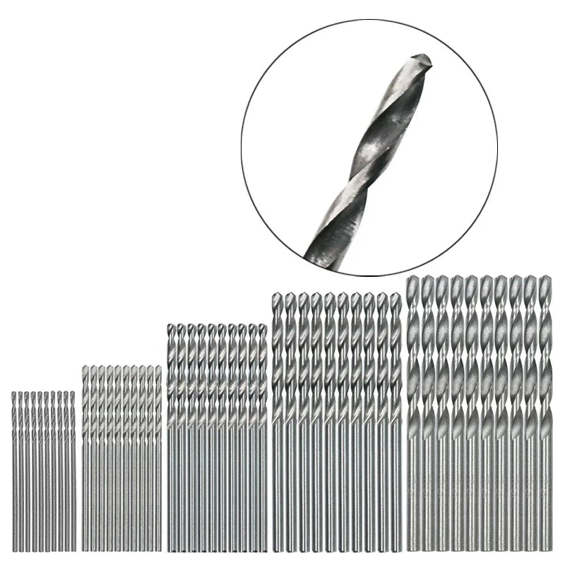 50Pcs 1/1.5/2/2.5/3mm HSS Drill Bit Set High Speed Steel Straight Shank Mini Twist Drill Bit for Woodworking Plastic Aluminum