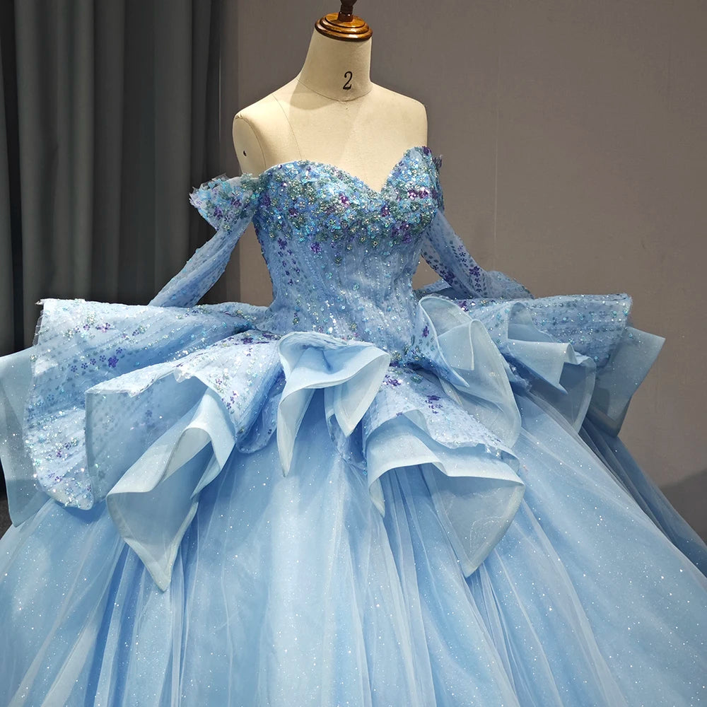 Jancember 6761 Light Sky Blue Ball Gown Tulle Prom Dress Maxi Quinceanera Dresses