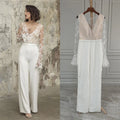 15478#Real Photos Elegant V-neck Appliques Lace Jumpsuit Wedding Dress Bohemian Bridal Dresses for Women Long Sleeves