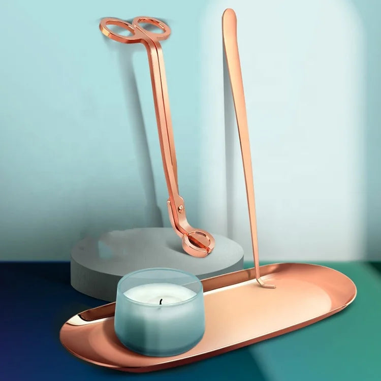Rose Gold Stainless Steel Wholesale Embossed Logo Candle Wick Trimmer Snuffer Dipper Accessories