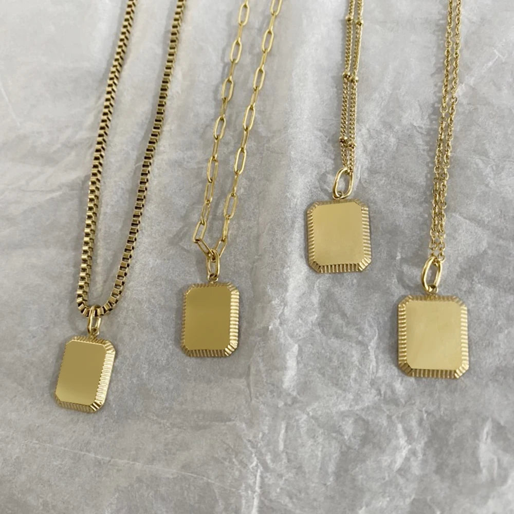 Customs Engraved Logo Stainless Steel Personalized Rectangular Pendant Charm for DIY Necklace Making