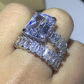 Customized 925 Silver Fine Jewelry Sparkling Big Radiant 10*12mm 5A CZ Diamond Engagement Band Rings Set Weddings Designed