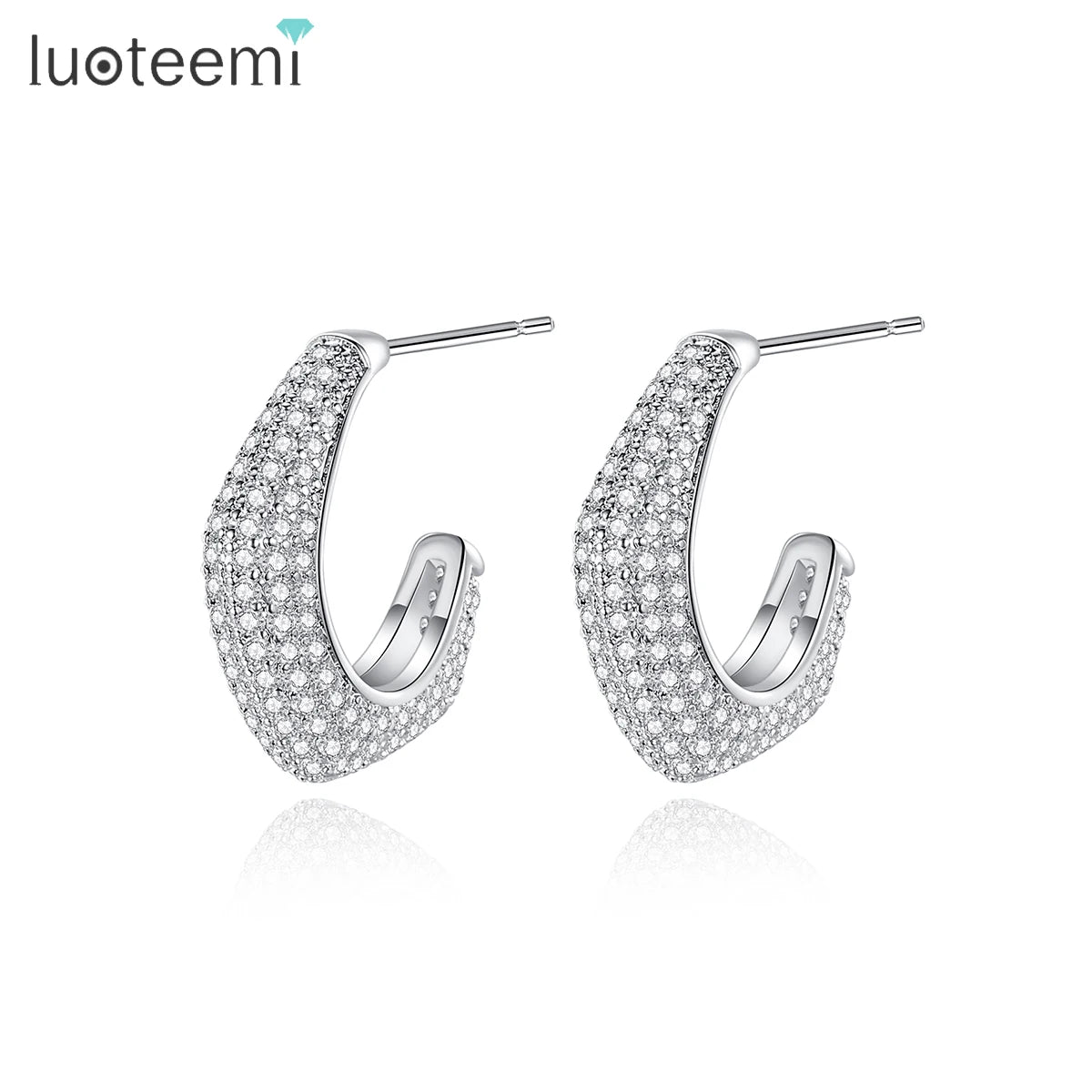 LUOTEEMI Modern Unique Jewelry Bridal Drop Zircon Bride Popular Hoop Drop Women Trendy Statement Cz Earring