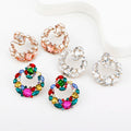 Wholesale Colorful Glass Rhinestone Crystal Round Earrings Diamond Stud Earrings Women Fashion Jewelry