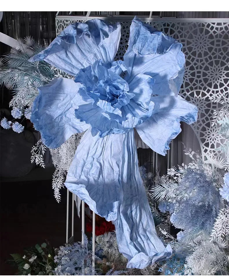 Wedding Decoration Opening and Closing Flowers Blue White Halo Dyeing Handicraft 3d Paper Huge Large Flower Giant Flower