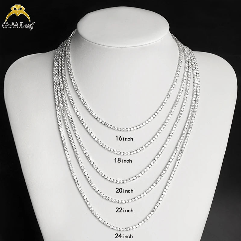 Goldleaf 925 Sterling Silver Men's Hip Hop Tennis Moissanite Necklace 3-5mm D Color VVS Diamond Link Chain 3-5mm D Color VVS