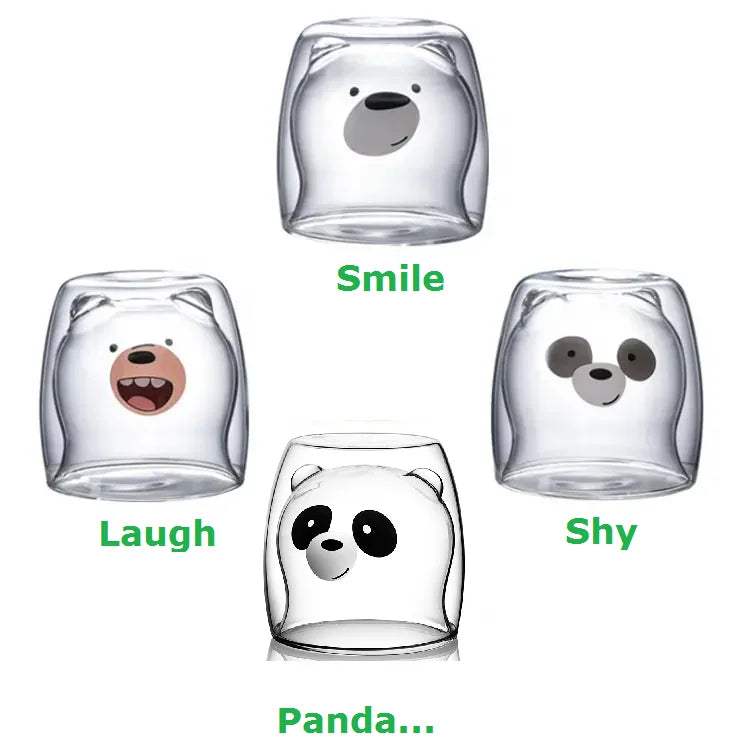 4 Pieces Set Cartoon Bear Glass Cup 250ml Heat Resistant Double Wall Glass Coffee Cup glassware Gifts
