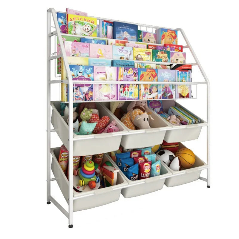 Home Children's Picture Book Storage Rack Metal Large Capacity Multi-Tier Modern Design for Living Room