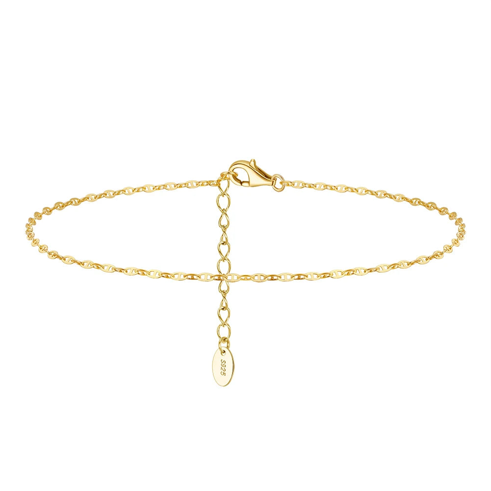 RINNTIN SA24 Hypoallergenic 925 Sterling Silver Fine Jewelry 1.3mm Mariner Link Chain Anklet for Women