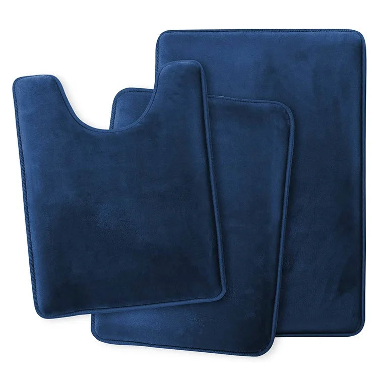 Navy Blue Bathroom Bath Mat Set Toilet Soft Non Slip Memory Foam Bathroom Rug Shower Carpets Set Toilet Lid Cover Floor Rugs