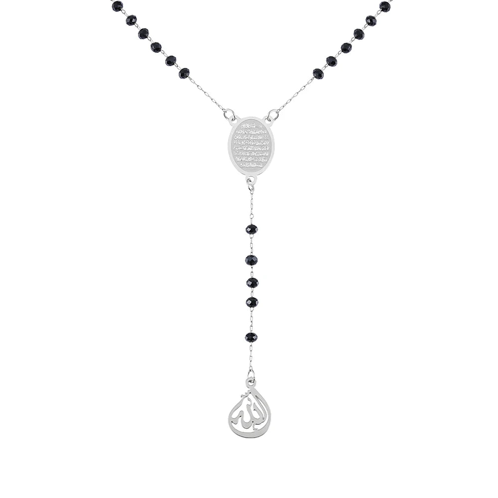 Wholesale Fashion Jewelry Stainless Steel Black Bead Religious Pendant Rosary Necklace