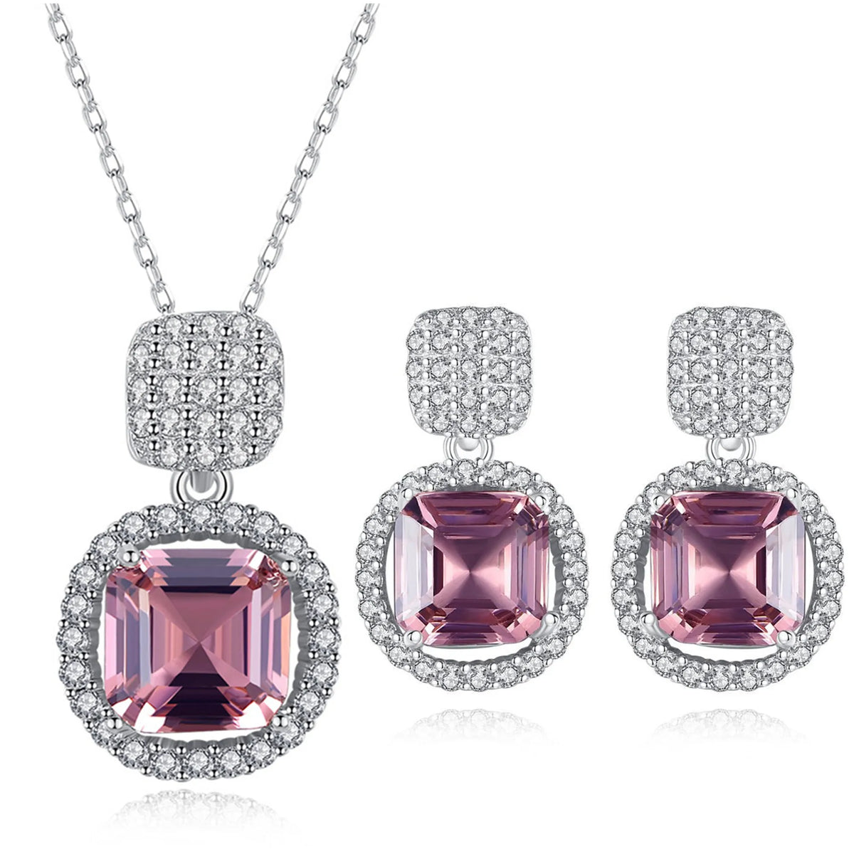 New Fashion Hotsale Women Jewelry Set 925 Sterling Silver Jewelry Cubic Zirconia Asscher Cut Dubai Gold Plated Jewelry Set MegaBDM