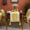 Home Decor Dining Natural Chinese Style Yarn Dyed Handmade Tassel Classic Table Runner and Placemat Set