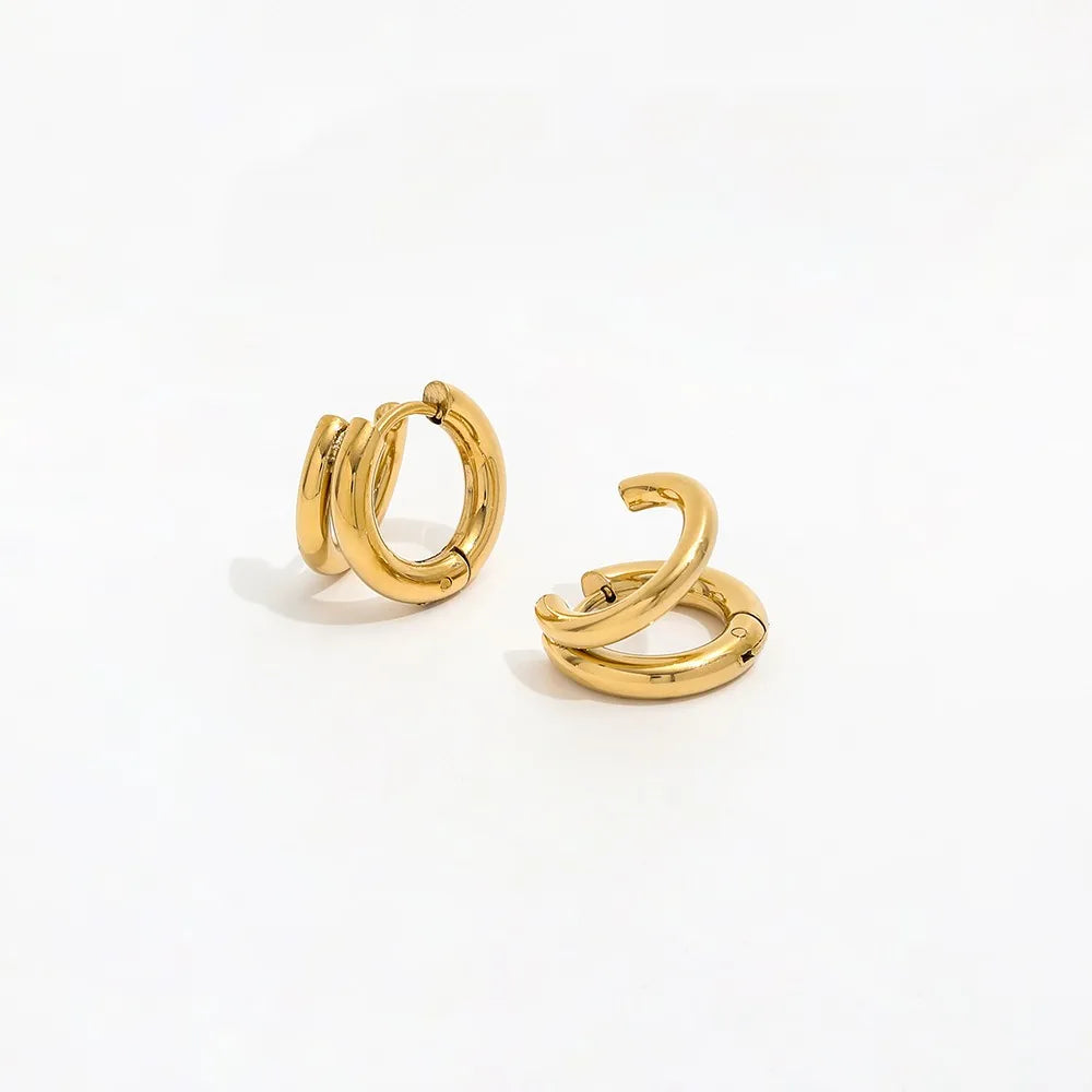 2022 Trendy Earring 18K Gold Plated Double Layer C Hoop Earrings Stainless Steel Earrings Wholesale