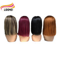 Lidemei Free Shipping Deal 4pcs 12 Inch Brazilian Hair Wigs Burgundy Orange Black Bob Wig with 4/30 Lace Closure Highlight 4X4