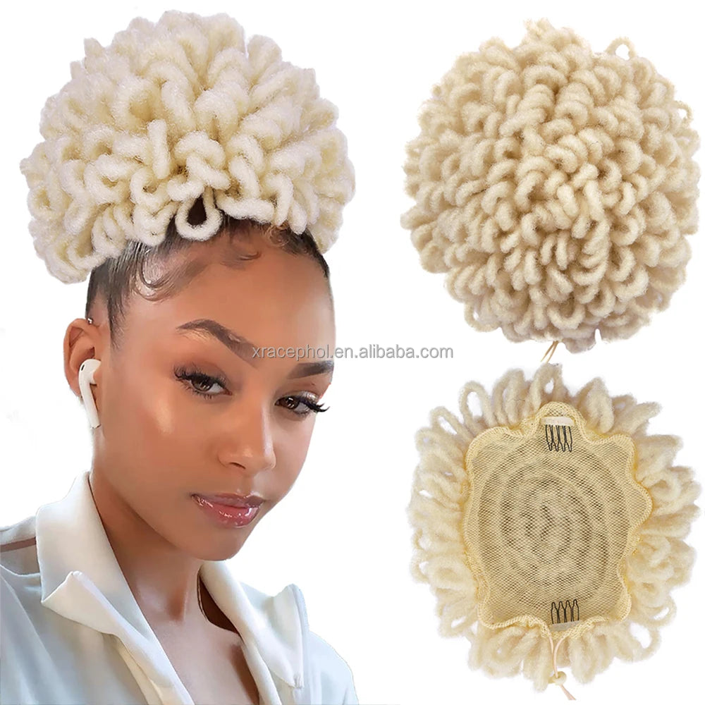 6inch Tousled Fluffy Dreadlock Hair Bun Easy Stretch Drawstring Afro Hair Bun Extension